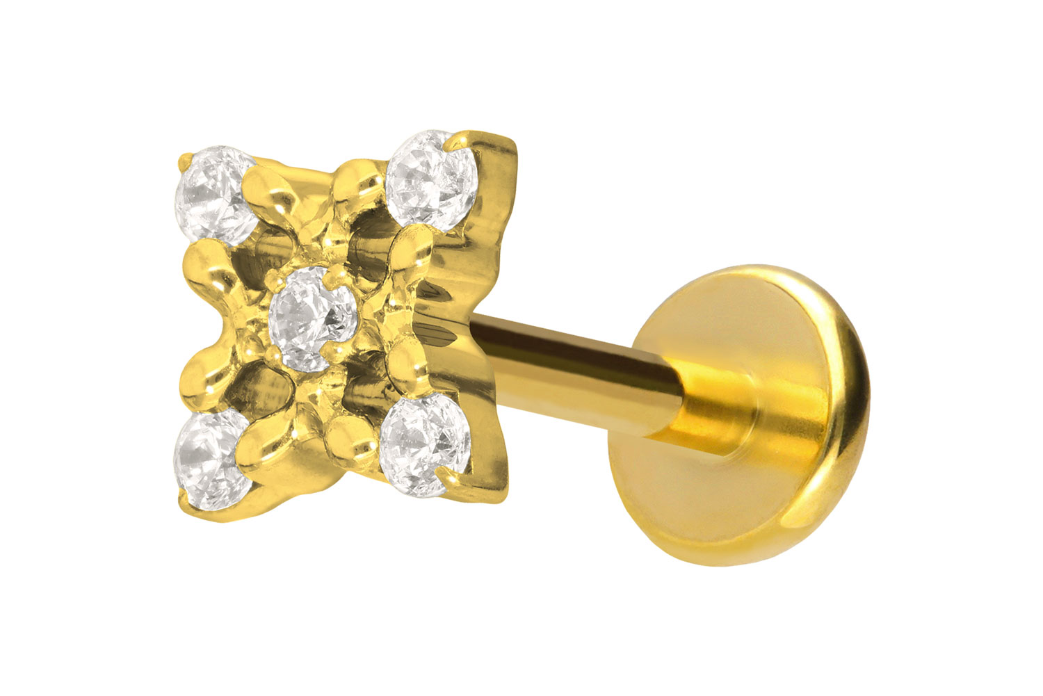 Titan Labret Piercing mit Push Fit KRISTALLBLUME